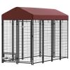 Outdoor Dog Kennel with Rotating Bowl Holders, Walk-in Pet Playpen with Waterproof Cover, 8' x 4' x 6', Red