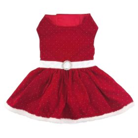 Holiday Dog Harness Dress (Color: Red Velvet Sparkle, size: small)