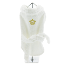 White Gold Crown Cotton Dog Bathrobe by Doggie Design (size: medium)