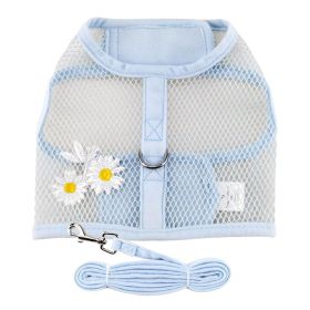 Cool Mesh Dog Harness with Leash (Color: Blue Daisy, size: large)