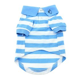 Striped Dog Polo (Color: Blue Niagara and White, size: large)